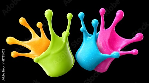 of thick glossy paint drops radiating in all directions