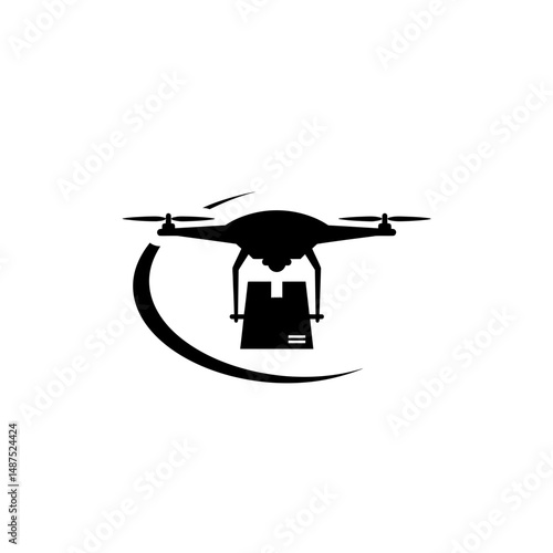 Drone Delivery: Silhouette of a modern drone transporting a package, a futuristic depiction of convenience and innovation in aerial logistics.