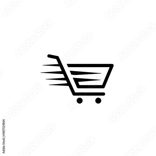 Speedy Shopping Cart Icon: A minimalist black shopping cart icon swiftly dashes to symbolize the ease and efficiency of modern online shopping.