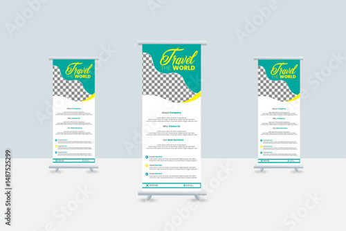 Travel business standee rollup design modern business trip signage pullup tour packages retractable x banner templateTravel business standee rollup design modern business trip signage pullup tour pack