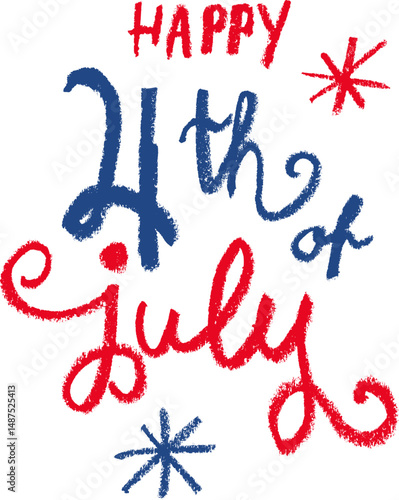 4th of July Lettering Crayon Chalk Drawing Vector