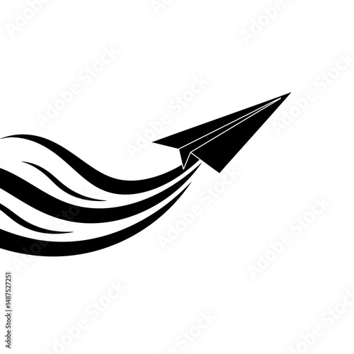 Paper Airplane's Journey: A black paper airplane soars gracefully, its motion trails creating an elegant sense of movement and direction. This image is a visual representation of dreams and freedom.