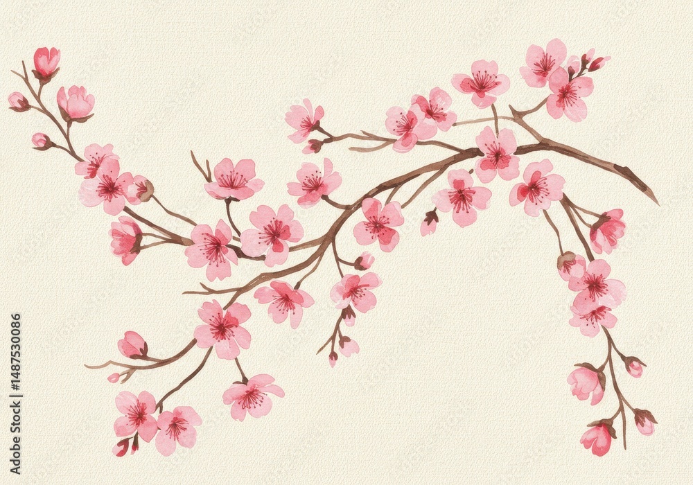 Fototapeta premium Elegant Watercolor Painting of Cherry Blossom Branches
