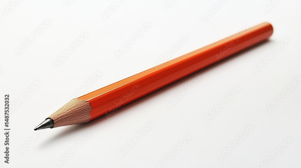 Vibrant orange pencil resting on a clean white surface, writing concept Vibrant orange pencil resting on a clean white surface, writing concept