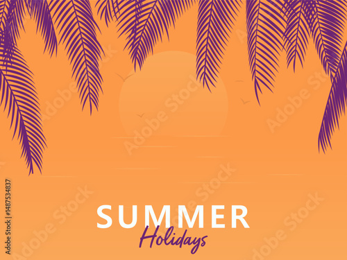 summer holidays design background. sunset scene with palm leaves