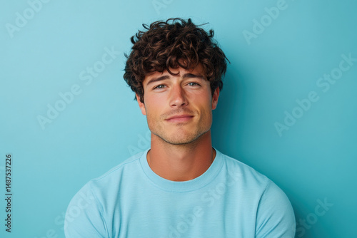 Wallpaper Mural A nervous introduction, a half-smile of discomfort, on a pastel periwinkle backdrop Torontodigital.ca