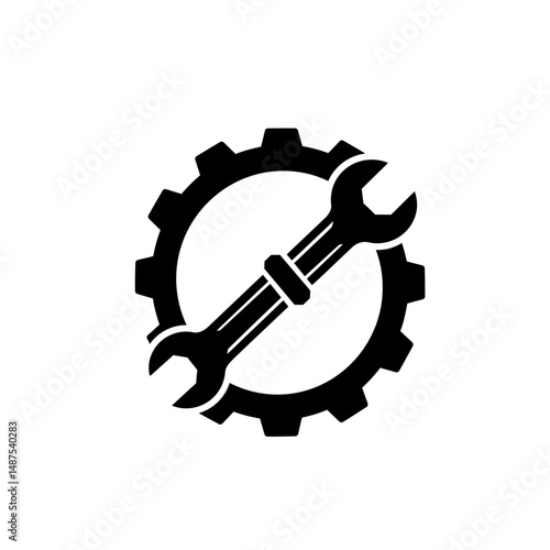Engineering Icon: A minimalist representation of precision and mechanics, featuring a wrench intersecting a gear, embodying the essence of technical prowess and skillful craftsmanship.