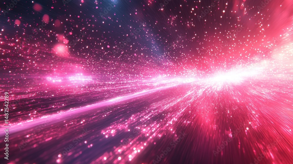 Streaks of pink light moving through a dark space, filled with blurred particles Streaks of pink light moving through a dark space, filled with blurred particles