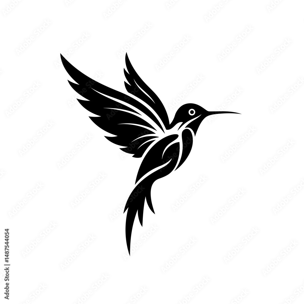 Obraz premium Hummingbird in Flight: A striking black and white illustration captures a hummingbird in mid-flight, showcasing the elegance of its form and the energy of its movement.