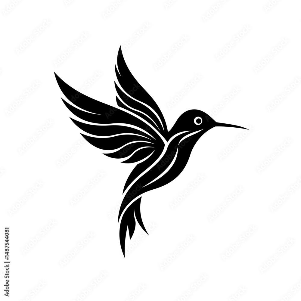 Fototapeta premium Hummingbird Silhouette in Flight: A minimalistic and elegant silhouette of a hummingbird, captured mid-flight, showcasing the delicate beauty of this tiny marvel of nature.