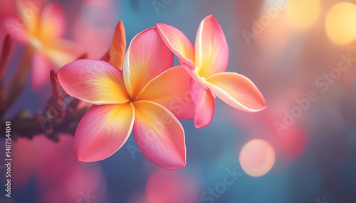 Wallpaper Mural Colorful Hawaiian Flowers Bloom in Vibrant Shades During Sunset in Tropical Paradise. Vibrant Hawaiian flowers showcase brilliant pink and orange hues under a warm sunset sky Torontodigital.ca