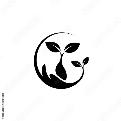 Protecting Nature: A symbolic illustration showcasing a hand gently cradling a sprouting plant, encircled by leaves, representing environmental care and sustainability.