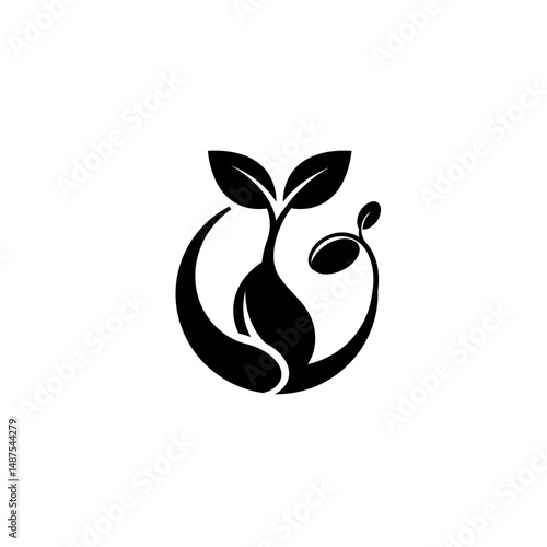 Germination's Promise: An emblematic representation of a seed's growth into new life. a visually striking black and white graphic.