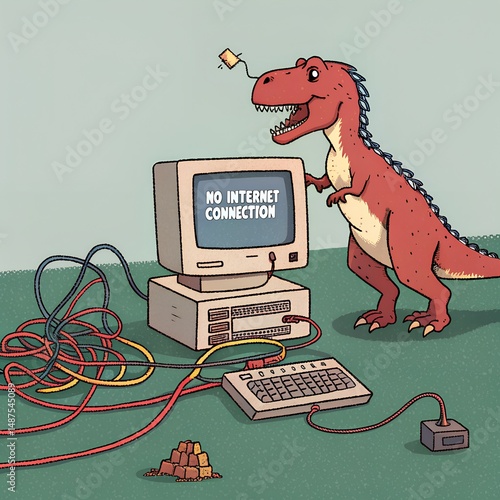No internet connection pixel art dinosaur offline art bad connection computer digital web concept network technology.