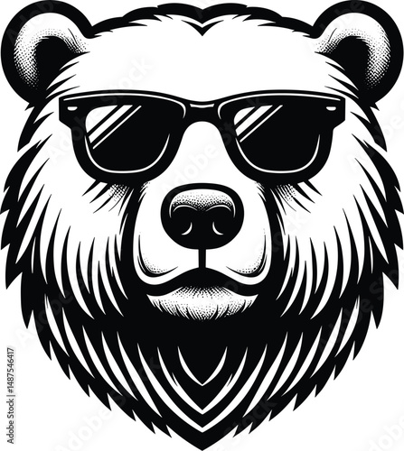 Cool Polar Bear Wearing Sunglasses Black Outline Silhouette SVG Vector

