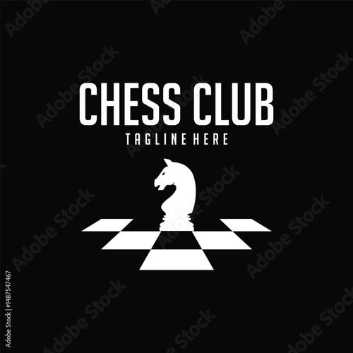 minimalist emblem vector chess horse template. creative horse chess board icon illustration design black background