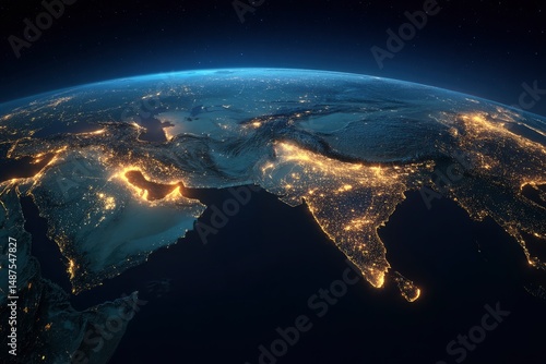 Earth's Nightlights: A Serene, Golden Glow Over Middle East and India