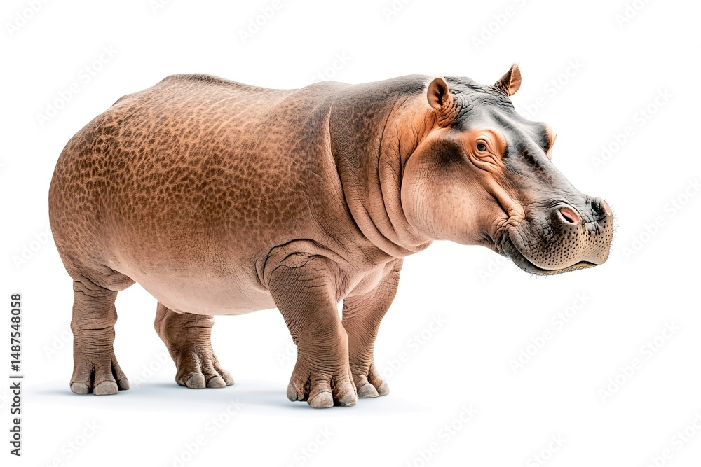 Naklejka premium Friendly hippopotamus in side view on white isolated background