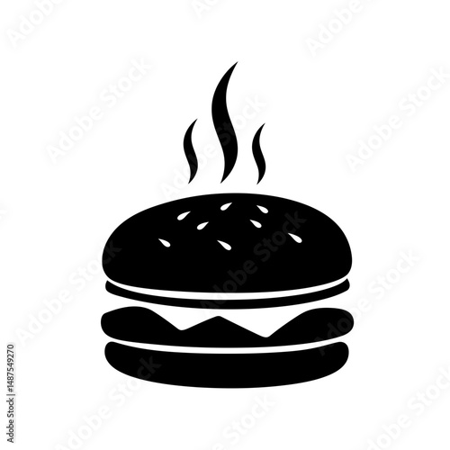 Delicious Burger Icon: A simple and elegant monochrome icon of a freshly made burger, a symbol of a classic American fast food meal.