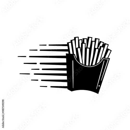 Speedy Fries: A dynamic graphic illustration of a box of french fries, rendered in a simple, clean design that conveys speed and a sense of motion.
