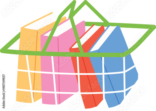 a colorful book in shopping basket illustration