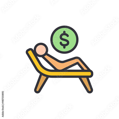 Conceptual Illustration Of Financial Freedom Personified By Relaxation And Income