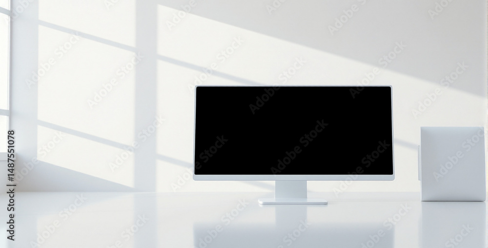 Fototapeta premium Minimalist Workspace with Blank Monitor