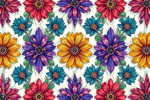 Intricate floral pattern, seamlessly repeating, illustration, background