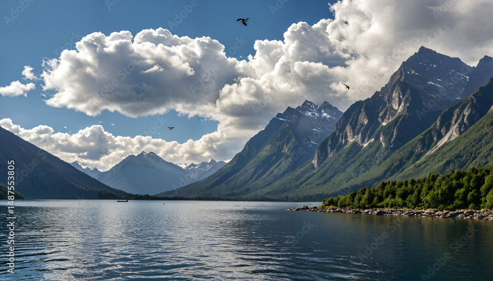 Naklejka premium Le lac au pied des montagnes