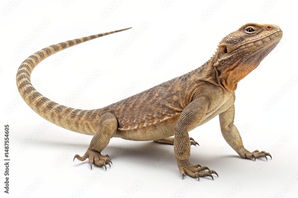 Obraz premium Brown Lizard Standing on White Background