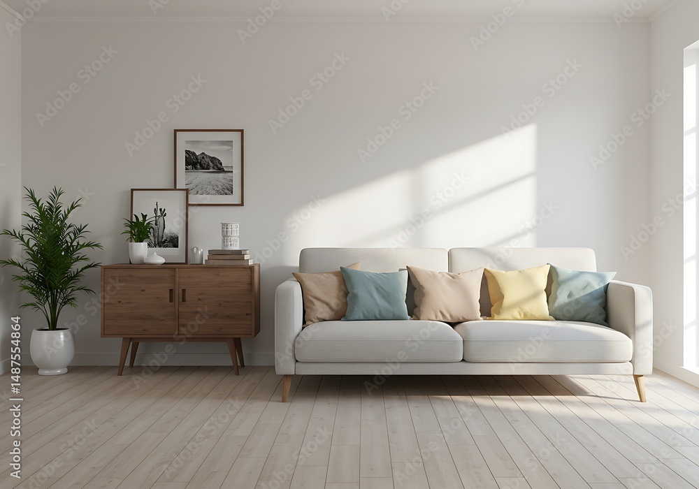 Fototapeta premium Bright living room with white sofa