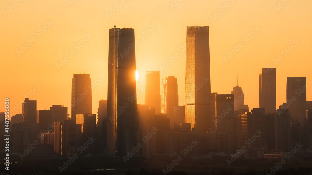 Naklejka premium sunset over the city