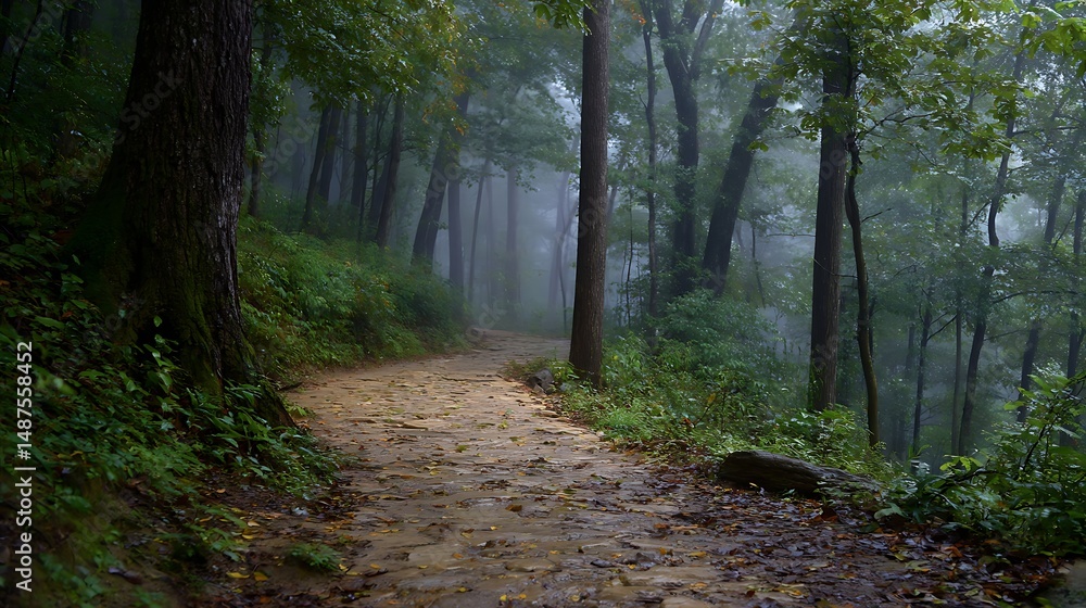 Obraz premium Peaceful Woodland Scene After the Rain