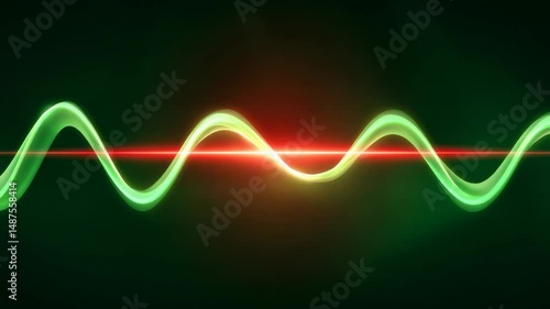 Vibrant Green and Red Waveforms with Glowing Laser Effects Against Dark Background
