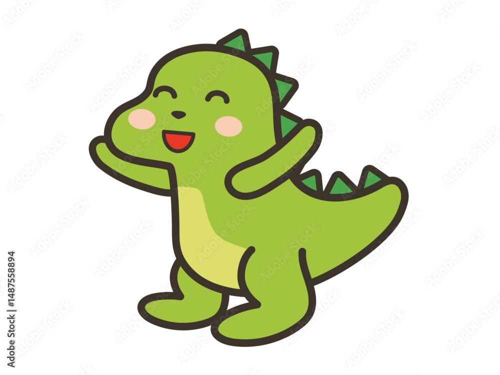 バンザイをして喜ぶかわいい恐竜のイラスト バンザイをして喜ぶかわいい恐竜のイラスト