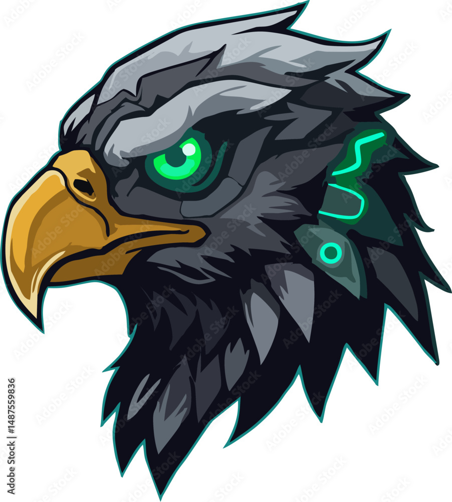 Fototapeta premium Angular Eagle Head Vector in Monochrome for Easy Stencil Use