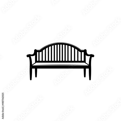 Classic Wooden Bench Design: An elegant illustration of a classic wooden park bench, perfect for adding a touch of sophistication to any outdoor scene.  The design features curved armrests.