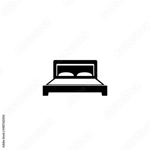 Cozy Bed in the Home: Simple and elegant silhouette of a bed, featuring soft pillows, representing peaceful rest and relaxation, perfect for sleep and interior design.