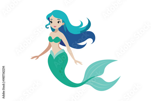 Cute cartoon mermaid princess on white background