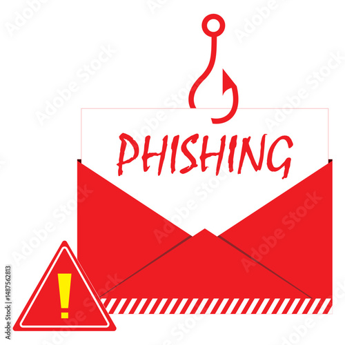 Vector illustration of a phishing alert concept. Depicts a warning message about online scams or fraudulent activities such as fake emails or malicious links.