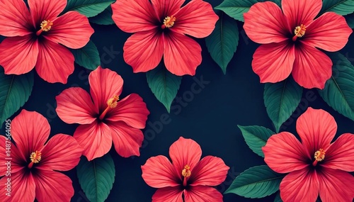 Wallpaper Mural Bold hibiscus blooms, stylized petals, repeating motif , hibiscus design, stylized, magenta Torontodigital.ca