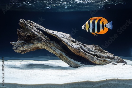Regal Angelfish amidst tranquil aquarium décor