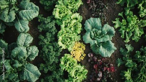 Aerial View of Lush Green Vegetable Garden Rows