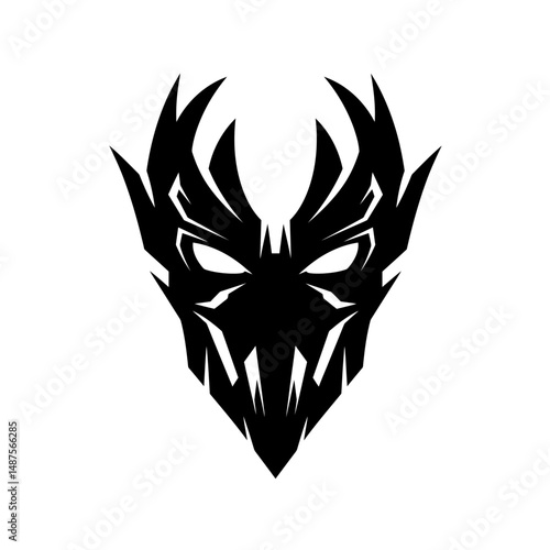 Mysterious Silhouette: A striking monochrome illustration of a formidable mask, evoking intrigue and power. Its intricate design and bold lines create a captivating focal point.