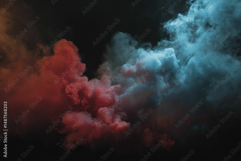 Crimson and Teal Smoke Clouds: A Dramatic Abstract Image Crimson and Teal Smoke Clouds: A Dramatic Abstract Image