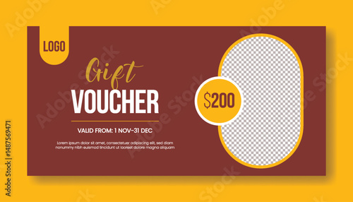 Gift Voucher for food restaurant gift card, Promotional horizontal banner and food thumbnail design, giveaway gift card, discount coupon vector template design
