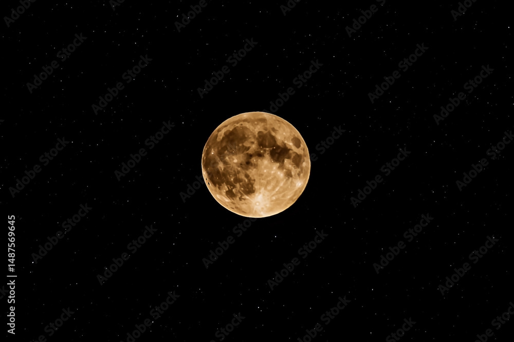 Fototapeta premium Solitary moon surrounded by twinkling stars on a serene night sky
