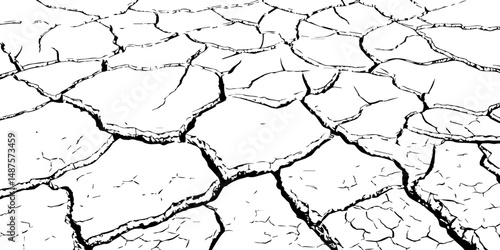 Vector background. Desert backdrop.The cracks texture white and black.Cracks in dry surface soil texture	
