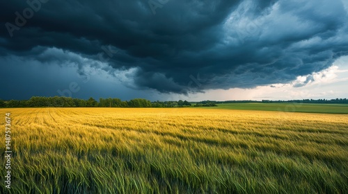 Stormy Sky Over Golden Wheat Field