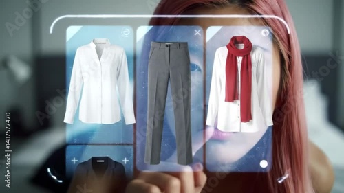 Futuristic Online Shopping with Holographic Interface – Clothing Selection and Purchase Concept for E-Commerce & Fashion Tech


